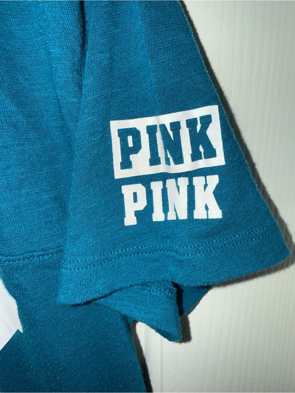 PINK Victoria's Secret Teal Short-Sleeve V-Neck Logo Tee - Picture 3 of 9